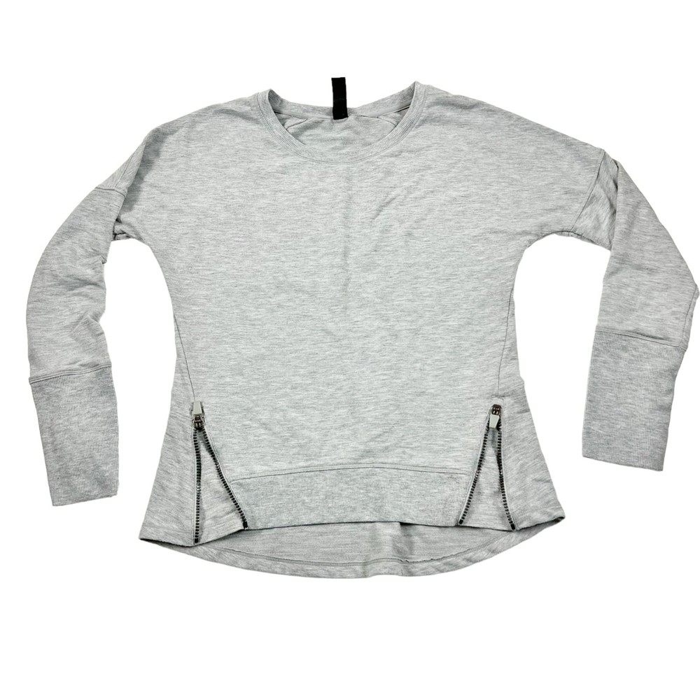 Yogalicious Long Sleeve Top Soft Sweatshirt Zip Hem Pullover Thumb Hole Gray, M
